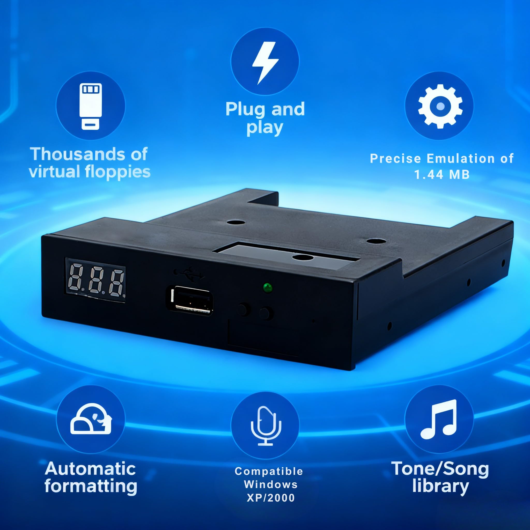 Emulatore per unità floppy SFR1M44-U100, 1,44 MB 3,5" USB Floppy Unità floppy con USB SSD Floppy Emulator compatibile con tastiere musicali e organi elettronici, nero
