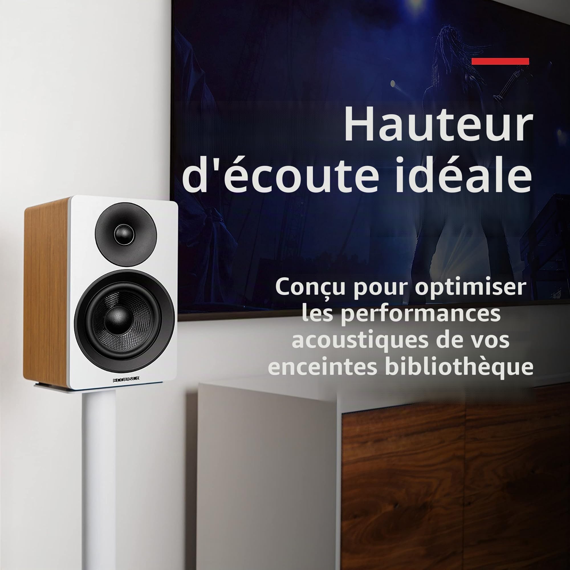 Fluance Paire De Supports D’Enceintes avec Construction Robuste, Pointes De Dérivation, Pieds en Caoutchouc, Gestion des Câbles Et Base Carrée – Blanc Mat