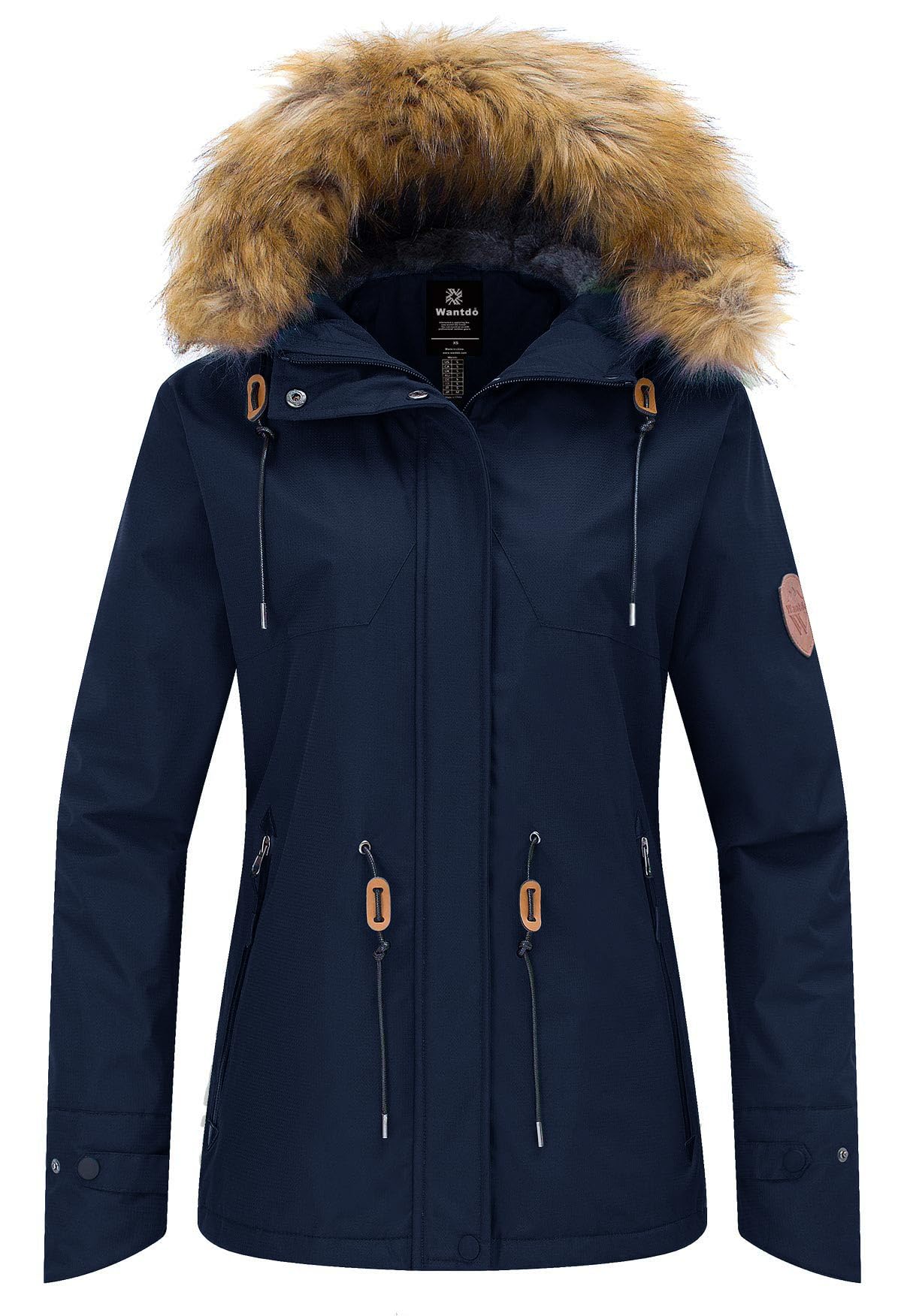 Wantdo Veste de ski imperméable pour femme - Coupe-vent - Manteaux de sport d'extérieur - Veste de snowboard doublée avec capuche en fausse fourrure