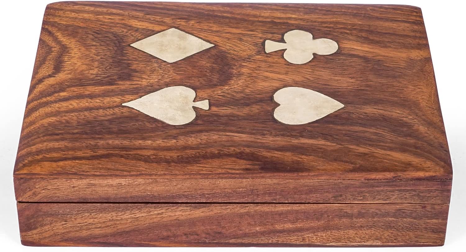 Wooden Box Case Double Playing Cards Set Holder Artisan Crafted Antique Design Anniversary Birthday Gift�