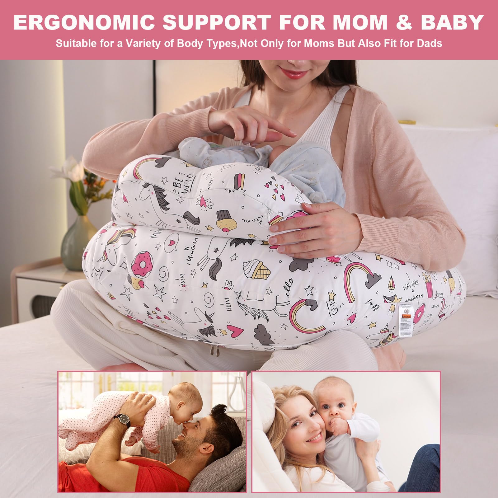 Nursing Pillow, Multifunctional Breastfeeding Pillow with Adjustable Waist Belt, Nursing Pillow with Safety Fence - Image 3