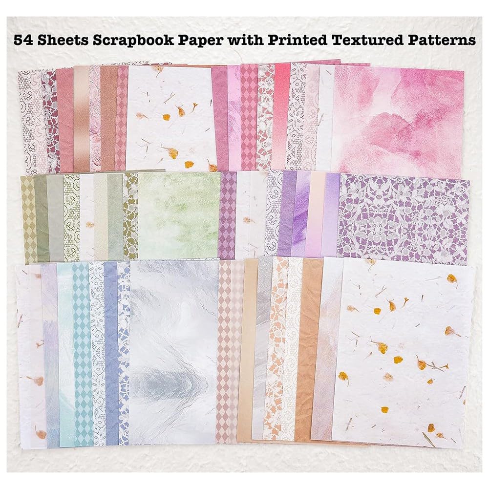 Set di 96 fogli di carta ruvida e tessuto a rete assortiti, confezione da 6 fogli misti di carta speciale per scrapbooking, planner, bullet journal, forniture miste, collage, biglietti, decorazioni