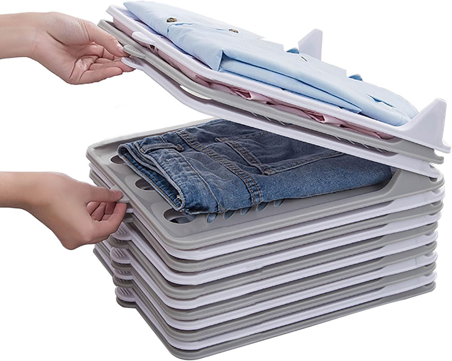 Pvieked 10 Pcs T Shirt Organizer Closet Organizer Stackable Durable Clothing Trays - Shirt Receipt Board Shirt Dividers File Organizer Clothes Organization System(5 Pcs Each in White & Gray)