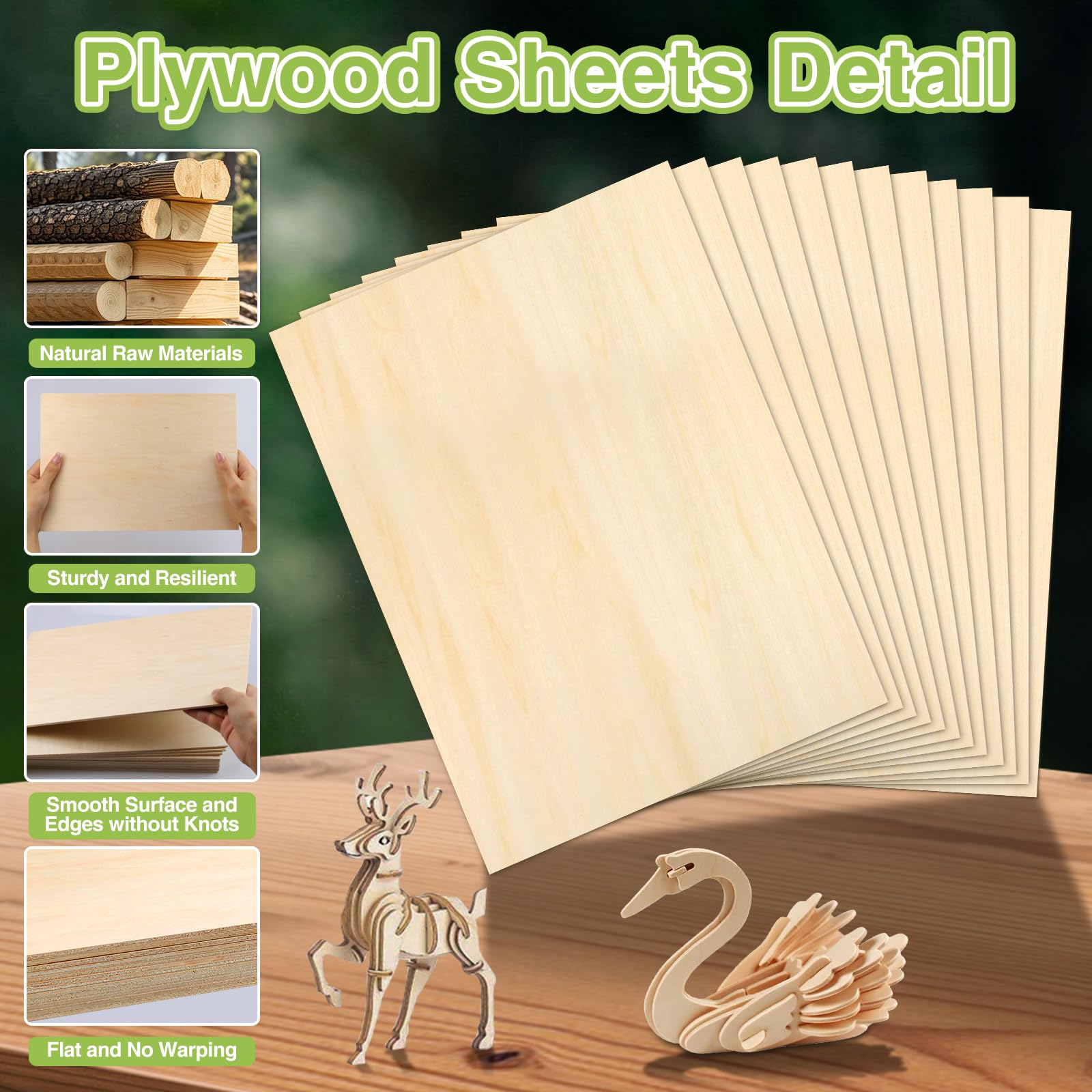 Płyta ze sklejki 3 mm, A4, 300 x 210 mm, 13 sztuk, drewno do rzeźbienia w drewnie, DIY, majsterkowania, cięcia drewna, modelarstwa