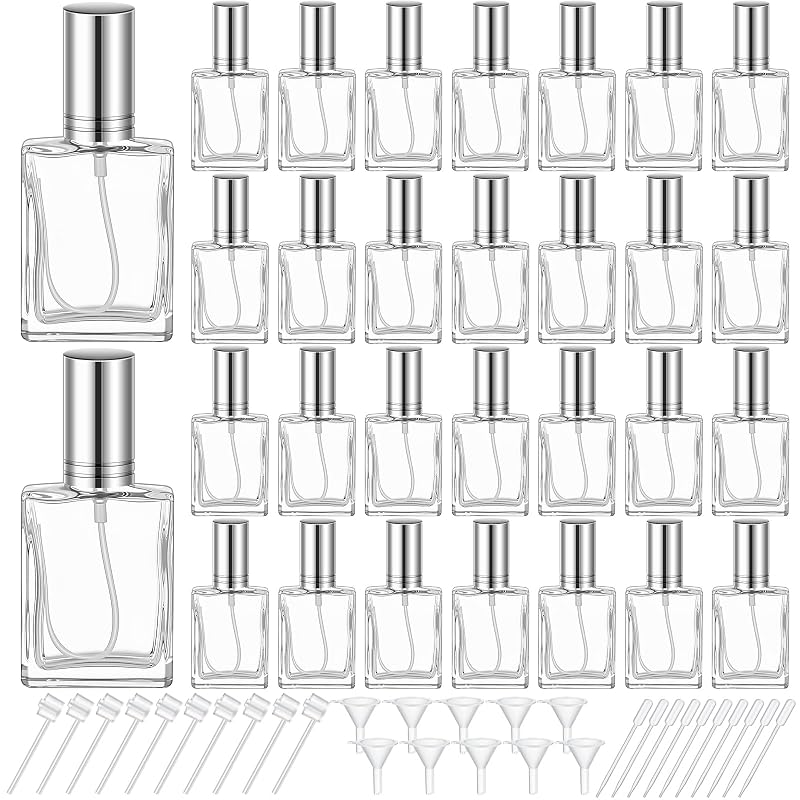 Domensi Frascos de Perfume de Vidro Quadrados Vazios, 15 mL, Prateados, Pacote com 30
