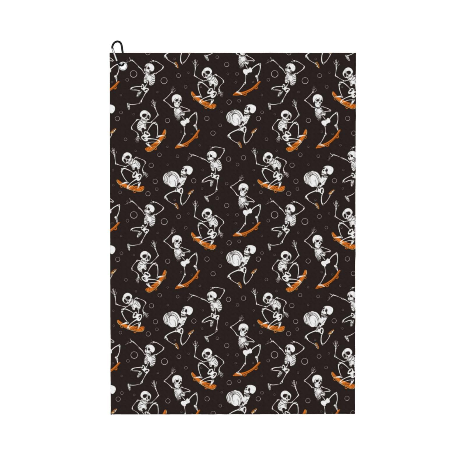 AOOEDM Jumping Skull Print Golf Towel with Carabiner Clip Absorbent Microfiber Golf Towel for Cleaning Golf Ball Club Putter Iron for Golf Bag Trolly Belt Loop 16" X 24"
