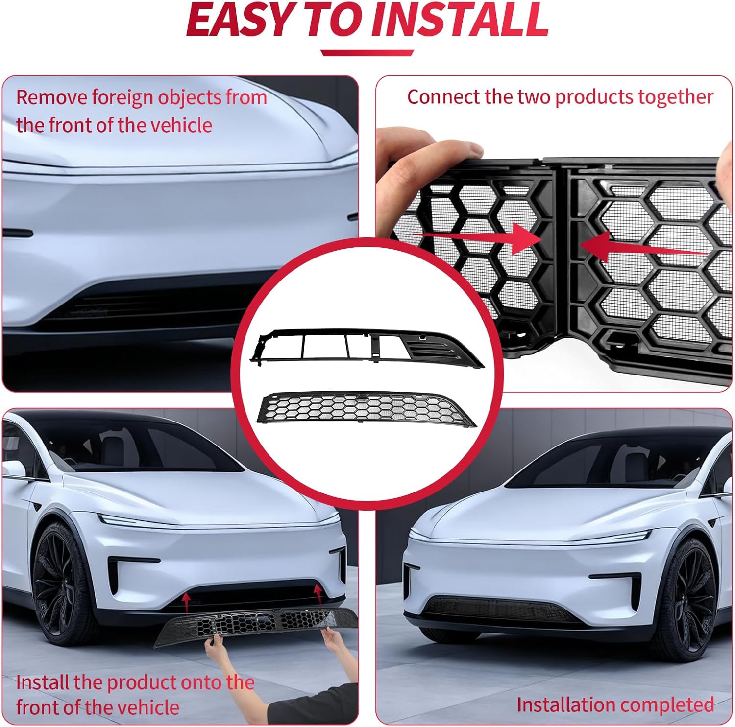 AggAuto Grille Mesh Insert Compatible with Tesla Model Y Juniper 2025 2026, Front Air Inlet Vent Grille Inserts Cover Replacement, 2 Pcs Model Y Accessories Black