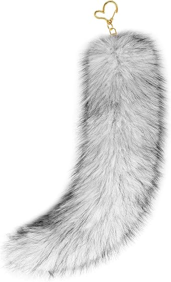 Faux Fur Furry Cat Tail Fluffy Animal Fox Therian Keychain Tails for Halloween Costumes Cosplay Accessories