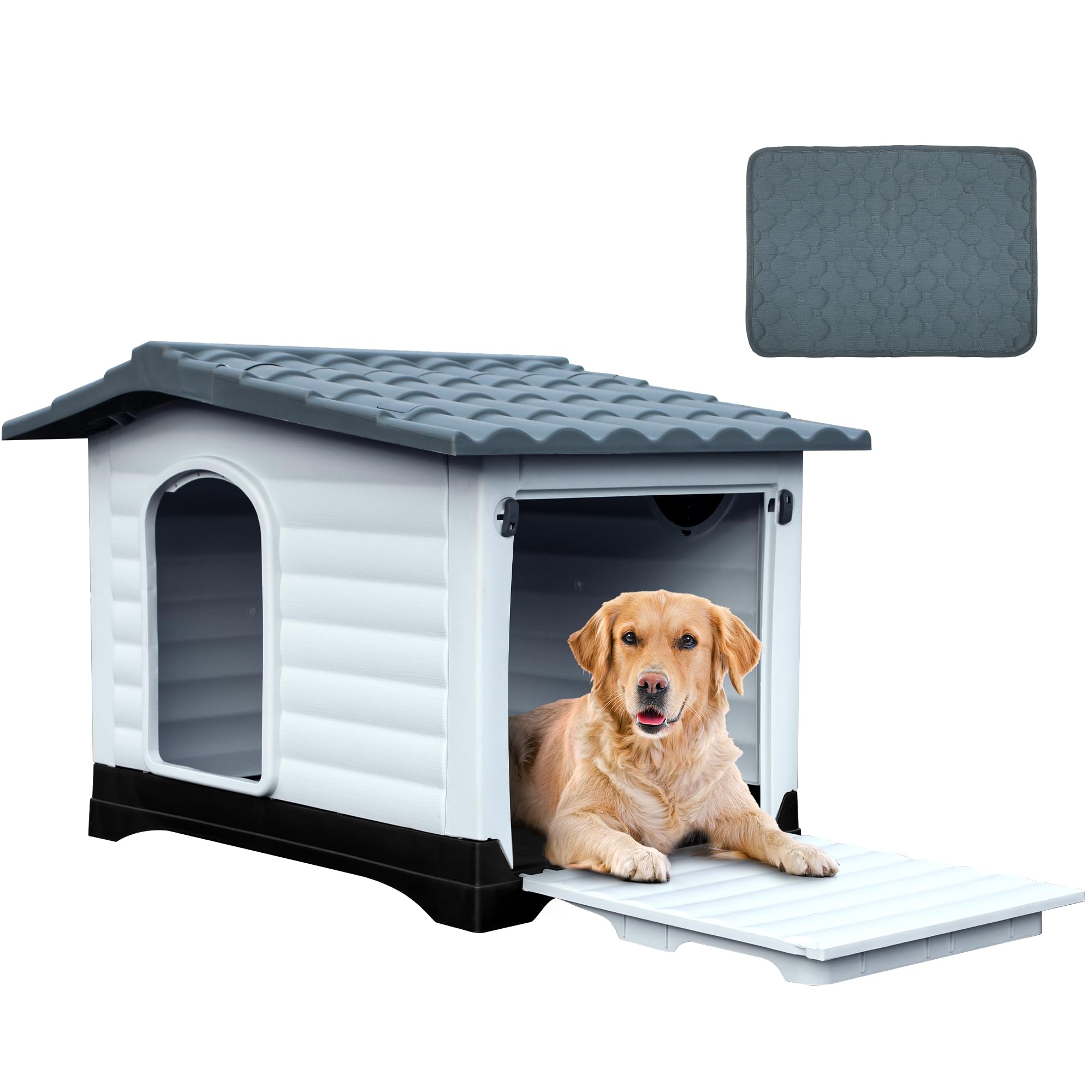 Outdoor Dog Kennel 2-Door Dog House With Elevated Base