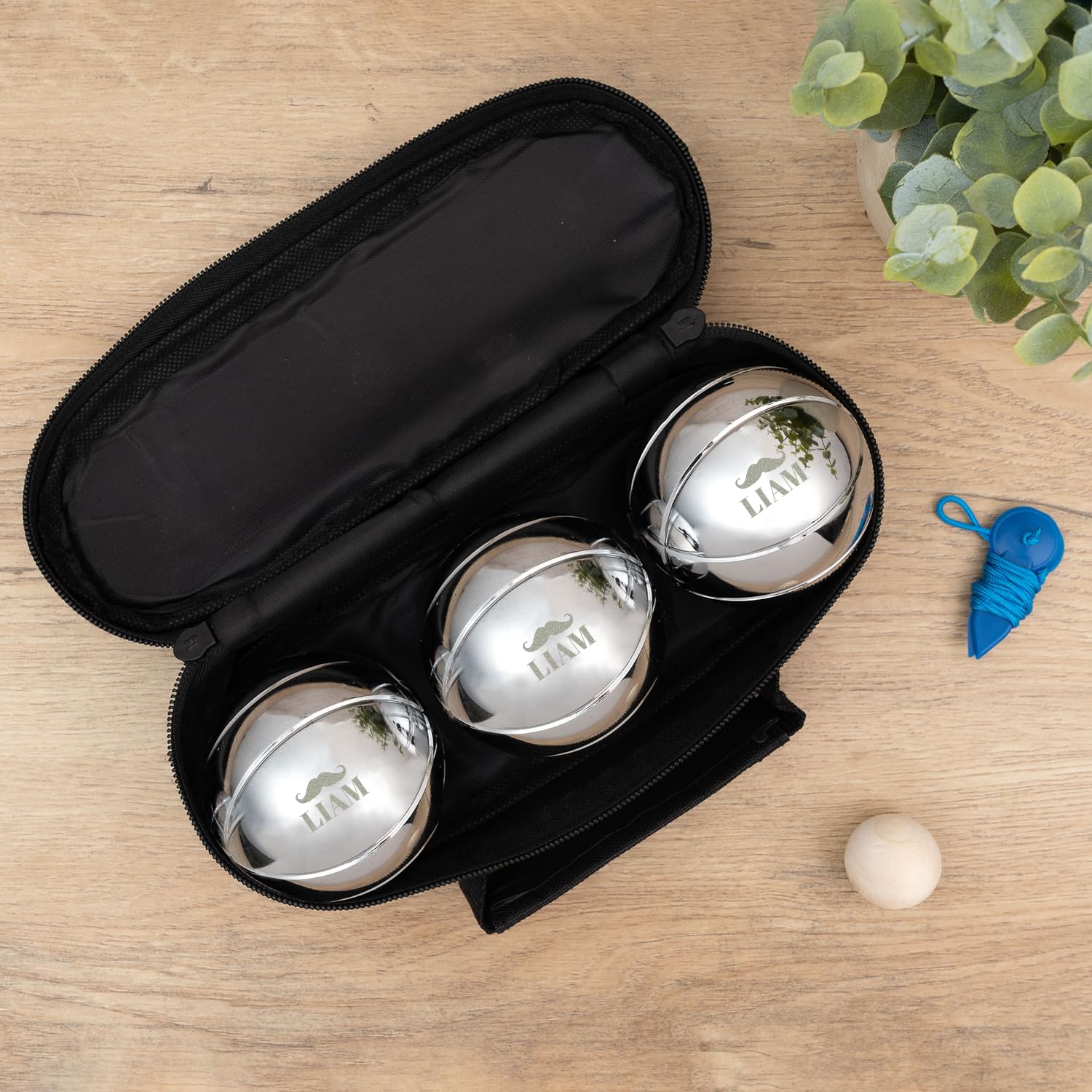 Wanapix|Pétanque-Kugeln | Geschenk| 3 Kugeln+Tasche |Namen Text Personalisieren