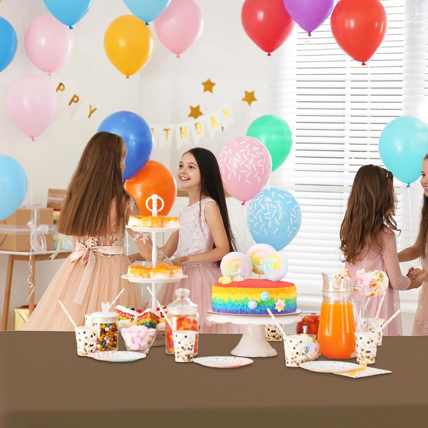 4 Brown Tablecloths, Brown Disposable Plastic Table Cloths, 4 Color Gradient Tablecloths for Bride Wedding, Birthday, Picnic Party, 54 X 108 Inches Rectangular Table Cloths image 3