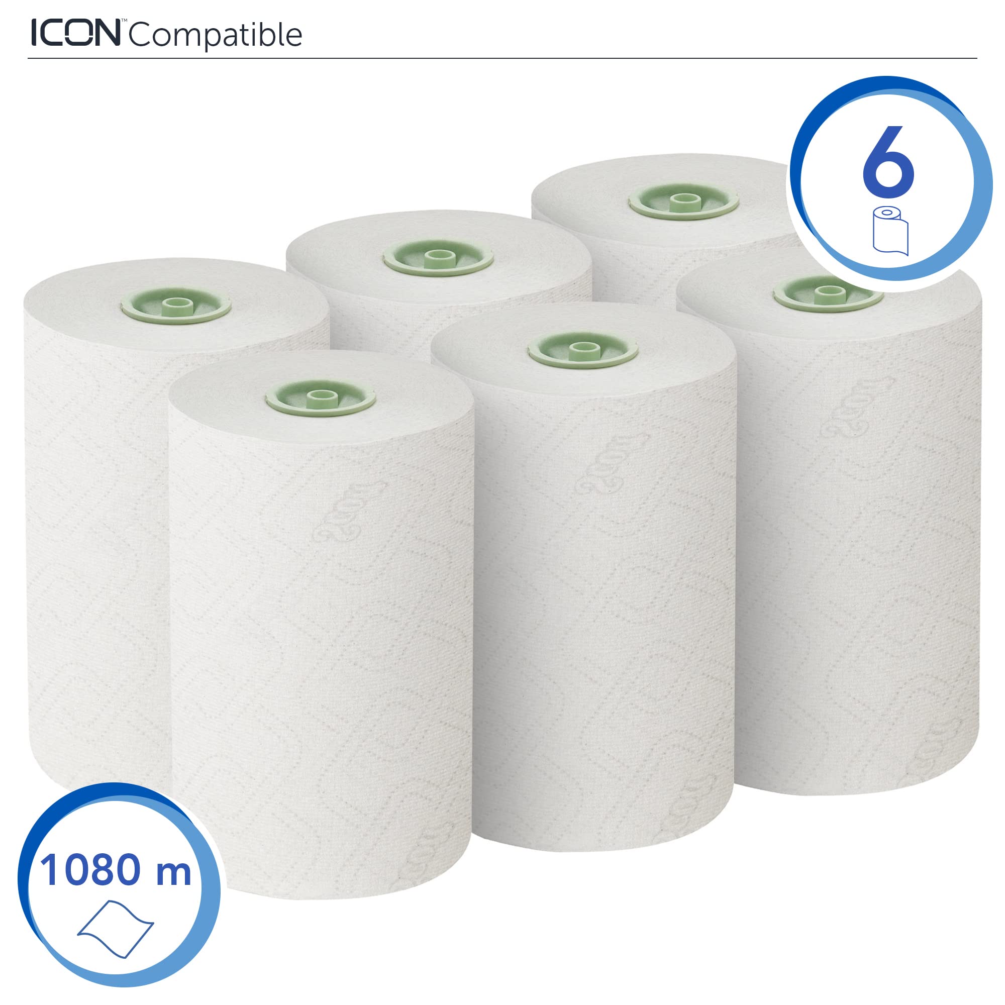 Scott Essential Slimroll 6639 - Toallas de papel en rollos (6 rollos de 180 m), color blanco (total 1080 m)
