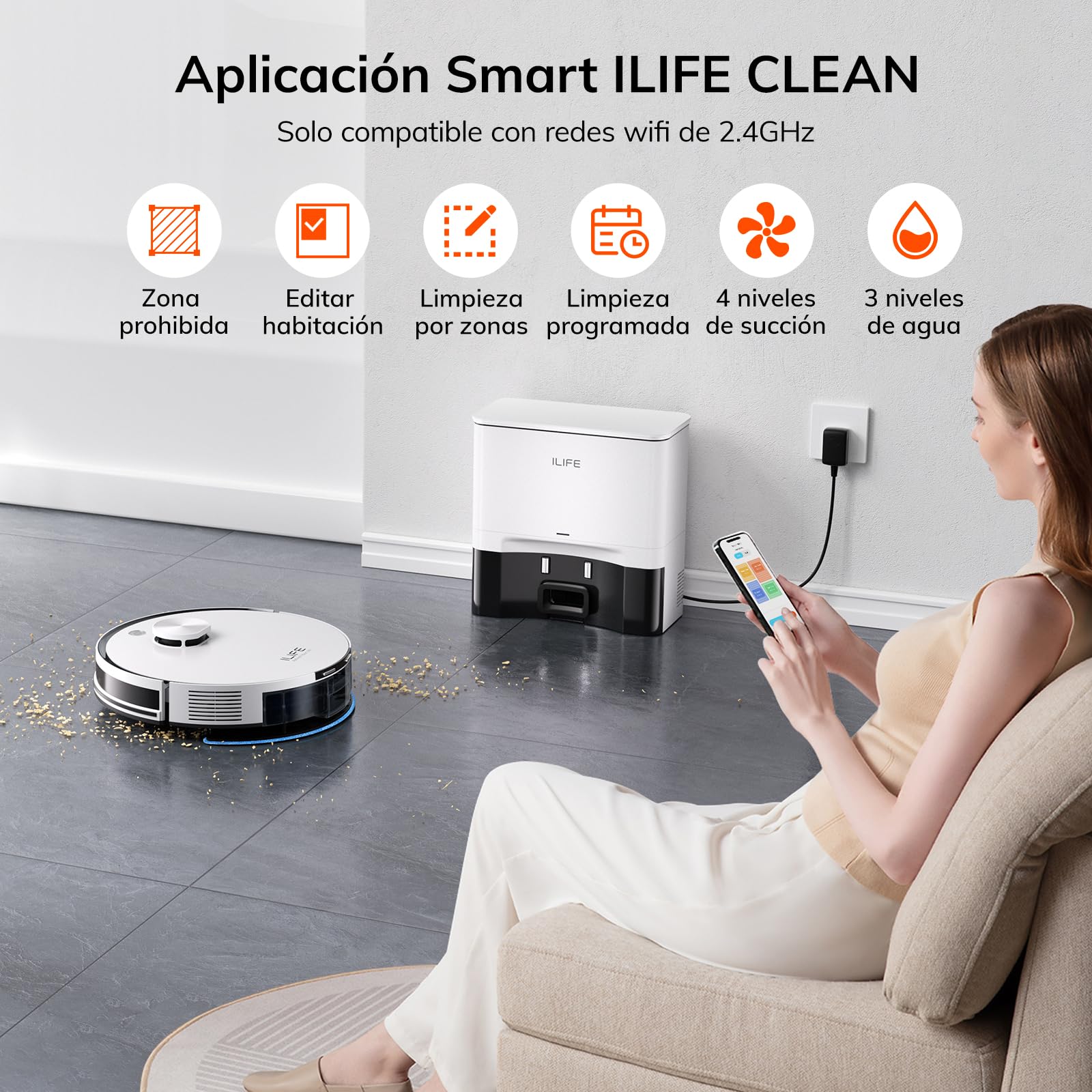 ILIFE A30 Pro Aspiradora y Trapeador, Estación de Autovaciado para 60 Días, Succión 5000Pa, Navegación LiDAR, WiFi 2.4G/App | Succión 5000Pa, Navegación LiDAR, WiFi 2.4G/App/Alexa/Control Remoto, Cepillo Rodillo para Alfombras y Suelos Duros