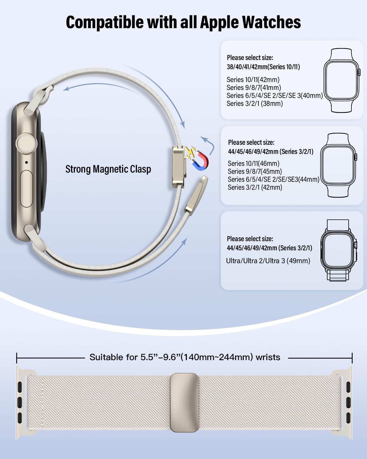 Stretchy Band Compatible with Apple Watch Bands 40mm 38mm 41mm 42mm 44mm 45mm 46mm 49mm Women Men,Strong Magnetic Clasp Elastic Sport Strap for iWatch Series 11 10 9 8 7 6 5 4 3 2 1 Ultra SE/Starlight - Image 5