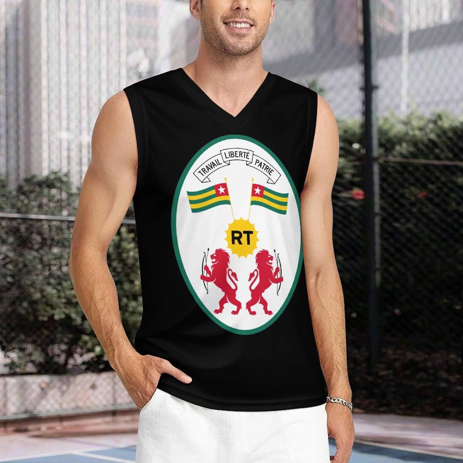 Coat of Arms of Togo Men's V-Neck Basketball Tank Top Sleeveless Workout Tank Shirts Gym Fitness Tees Vest