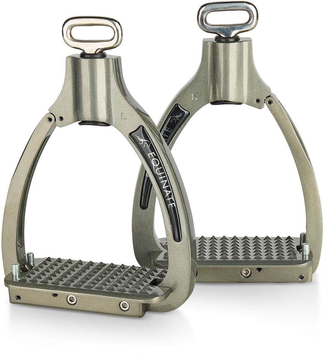 Equinate Kingswell - Estribos de seguridad (2 unidades, aluminio, ligeros, con brazo de seguridad y suspensión con resorte), color gris