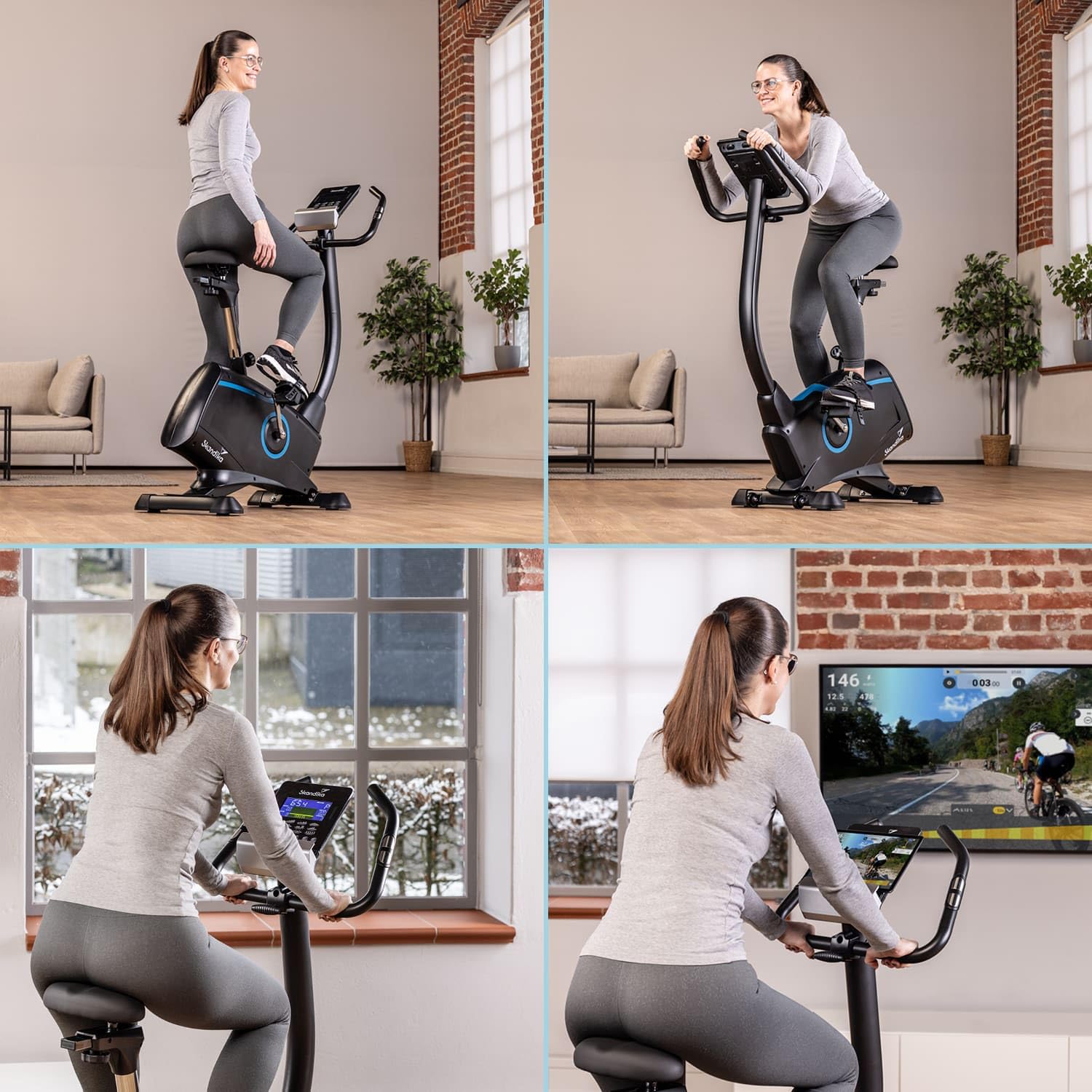 Skandika Ergometr rowerowy Atlantis | rower treningowy ze sterowaniem za pomocą aplikacji (mapa kinowa, iConsole), Bluetooth, 10 kg masy zamachowej, pomiar pulsu i tkanki tłuszczowej, 32 stopnie,