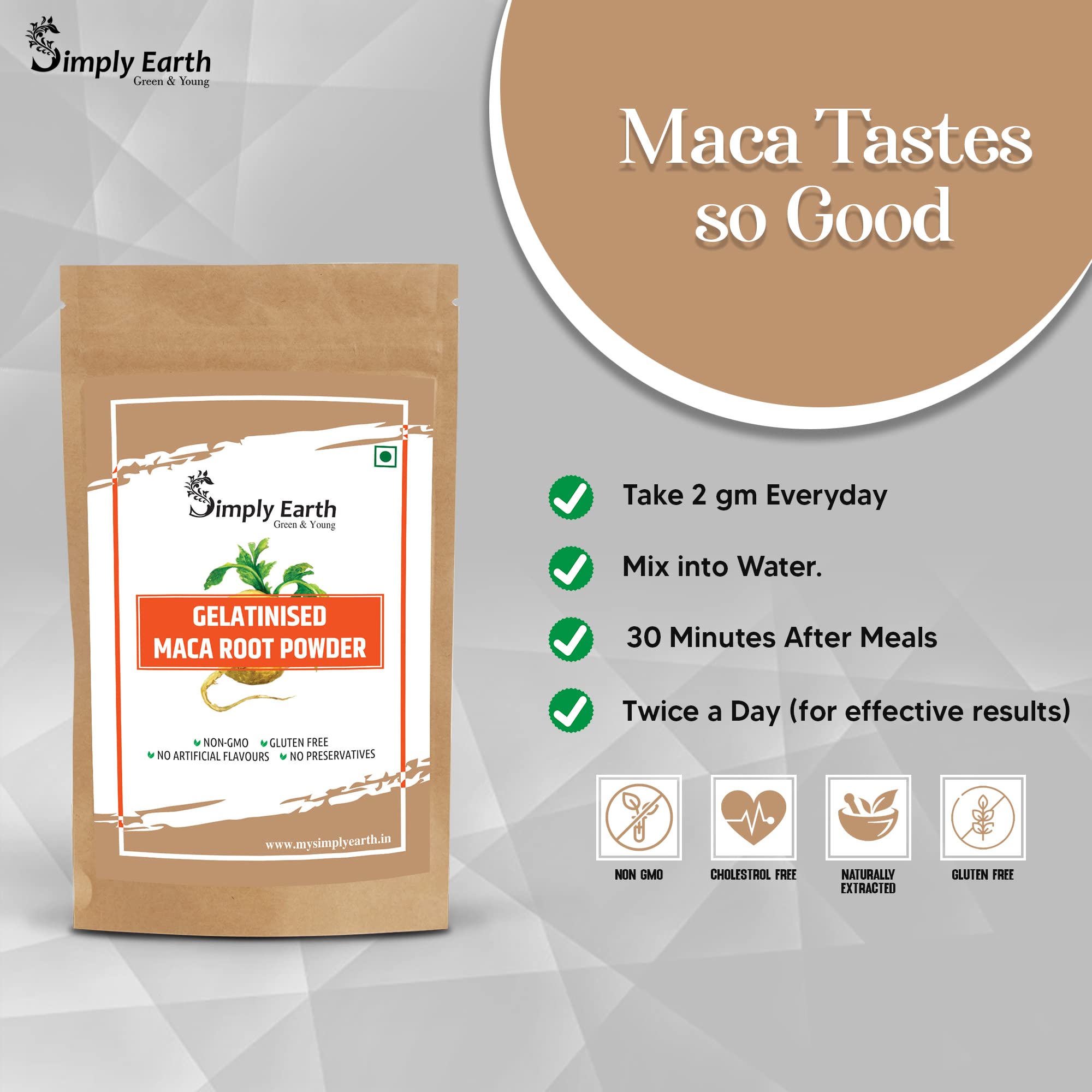 Simply Earth Gelatinised Peruvian Yellow Maca Root Powder, Organic Herbal Supplement | Improves Energy And Stamina | Good For Men And Women - 75 GMS 1