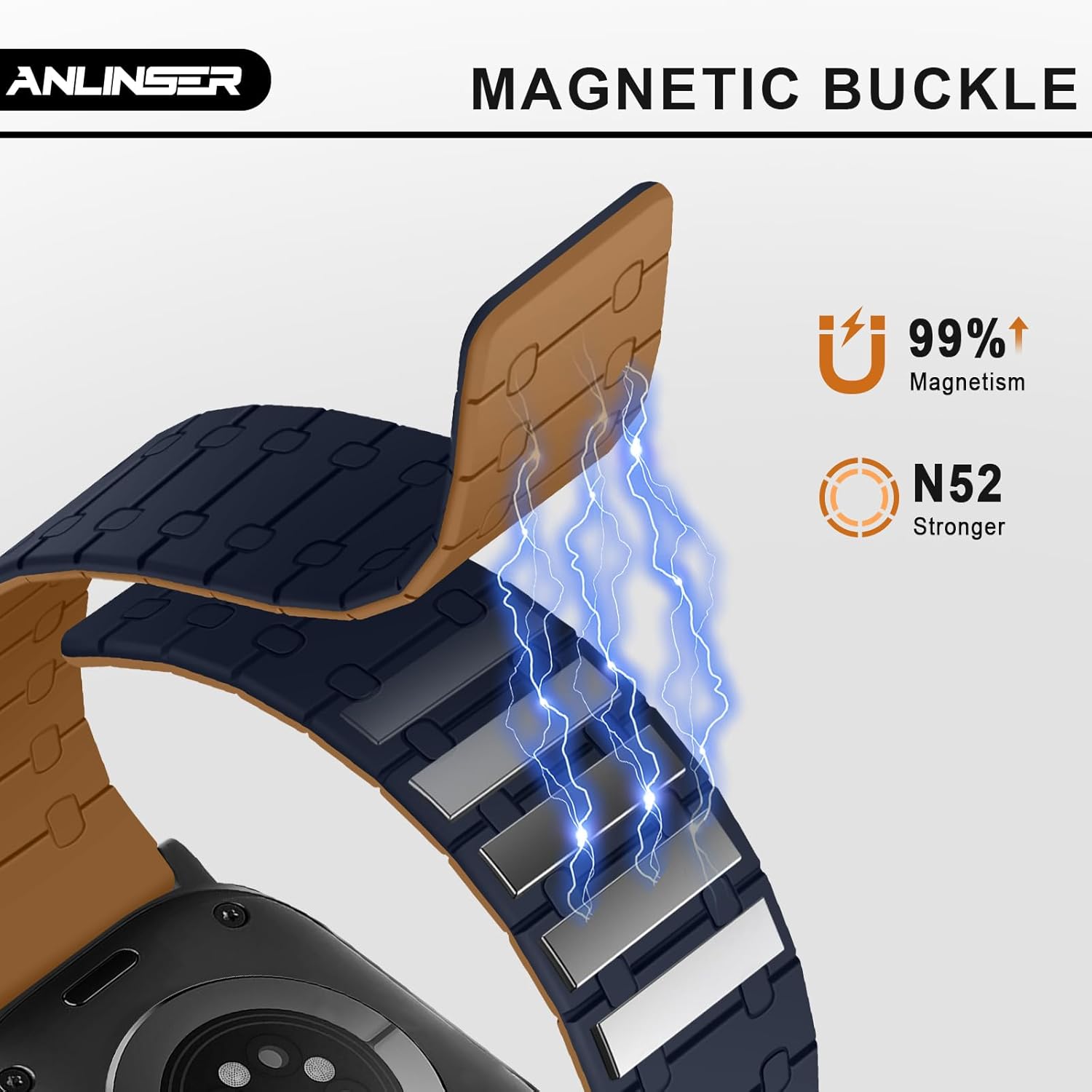 Anlinser Compatible with Apple Watch Band 49mm 46mm 45mm 44mm 42mm for Women Men, Double Side Reversible Magnetic Strap for iWatch Ultra 3/2/1 Series 11/10/9/8/7-1 SE (Brown/Indigo) - Image 4