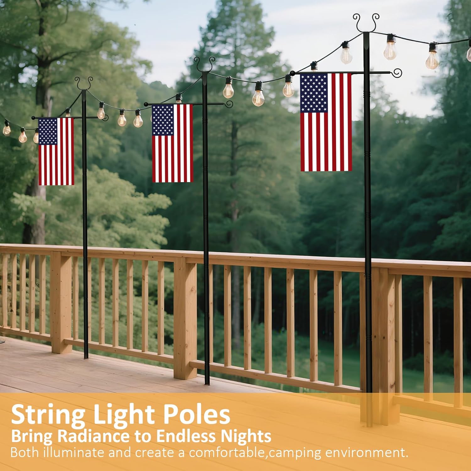 Outdoor String Light Poles 6 Pack - 10 Ft Lighting Posts with Fork,Rustproof Patio Heavy Metal Stand, Adjustable for Backyard Deck Garden Wedding