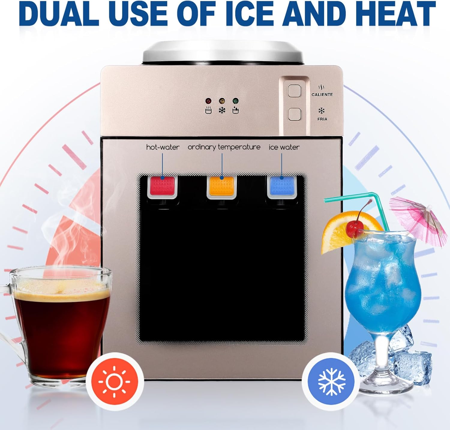OSALADI Water Dispenser for Home Multifunctional Countertop Water Dispenser Hot Cold Options Compact and Stylish Design Easy One-Handed Detachable Tray for Effortless Cleaning