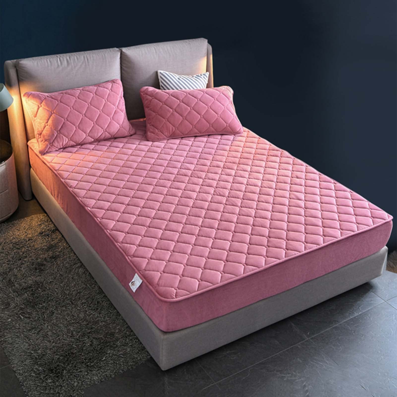 YUDEYU Quilted layer Fitted Sheets Soft crystal fleece fabric Single double bed sheet Mattress Protectors Toppers (Color : Jade pink, Size : 90x200cm+26cm)