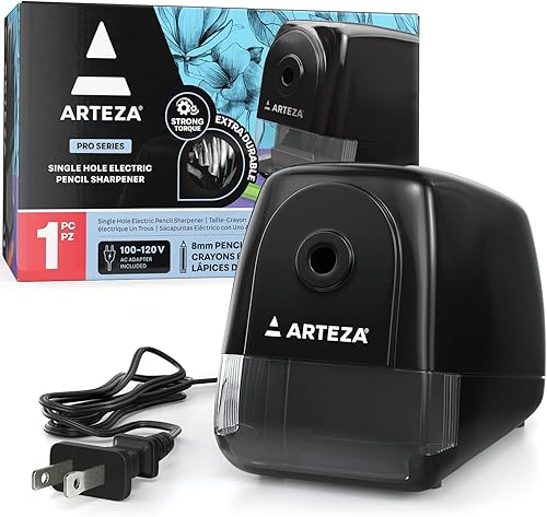 Arteza Sacapuntas negro, sacapuntas silencioso para lápices de 0.31 pulgadas, suministros de oficina para profesores, estudiantes y aulas, estudios