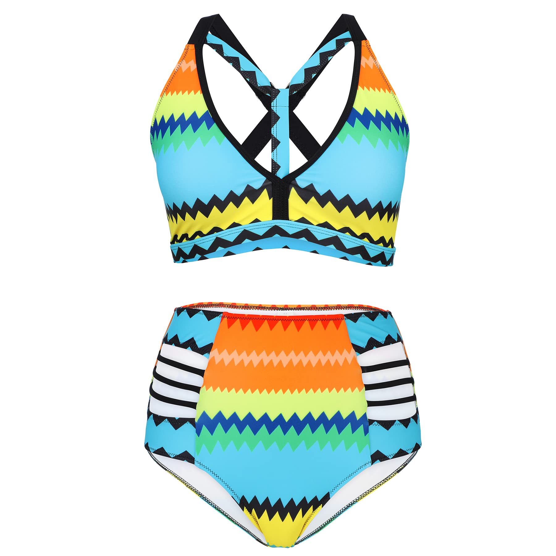 Zando Women Tribal Print Bikini African Metallic Swimsuit Two Piece
