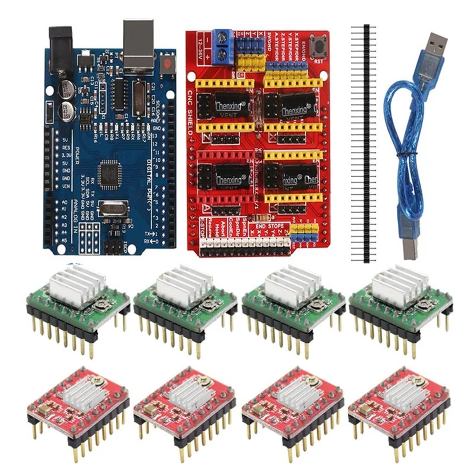Shield CNC V3.0 pour Arduino Uno R3 avec 4 drivers A4988 et câble USB