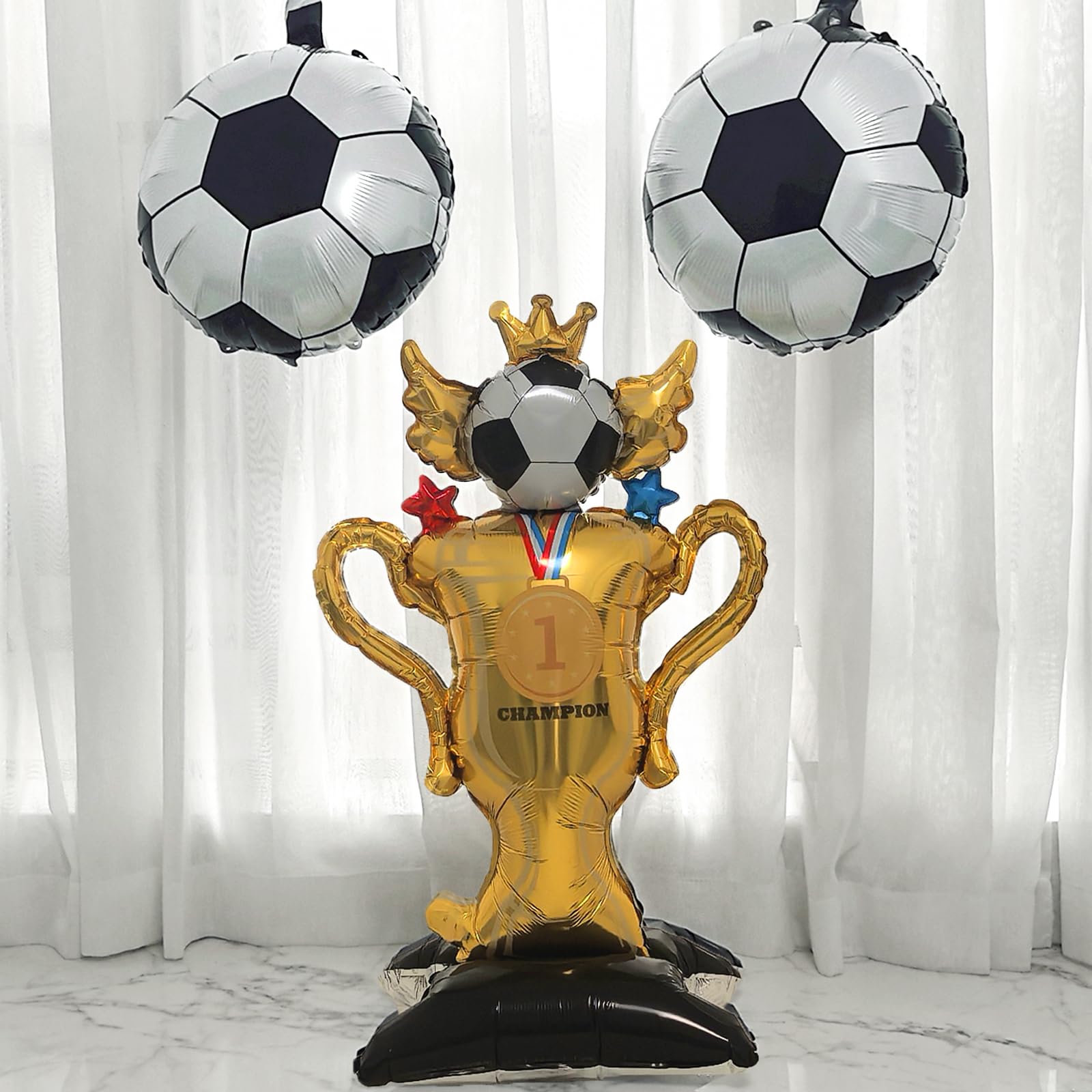142 pezzi decorazioni per feste di compleanno calcio palloncino arco ghirlanda kit rosso nero polvere blu palloncini con trofeo di calcio palloncini per calcio baby shower Decor ragazzi uomini