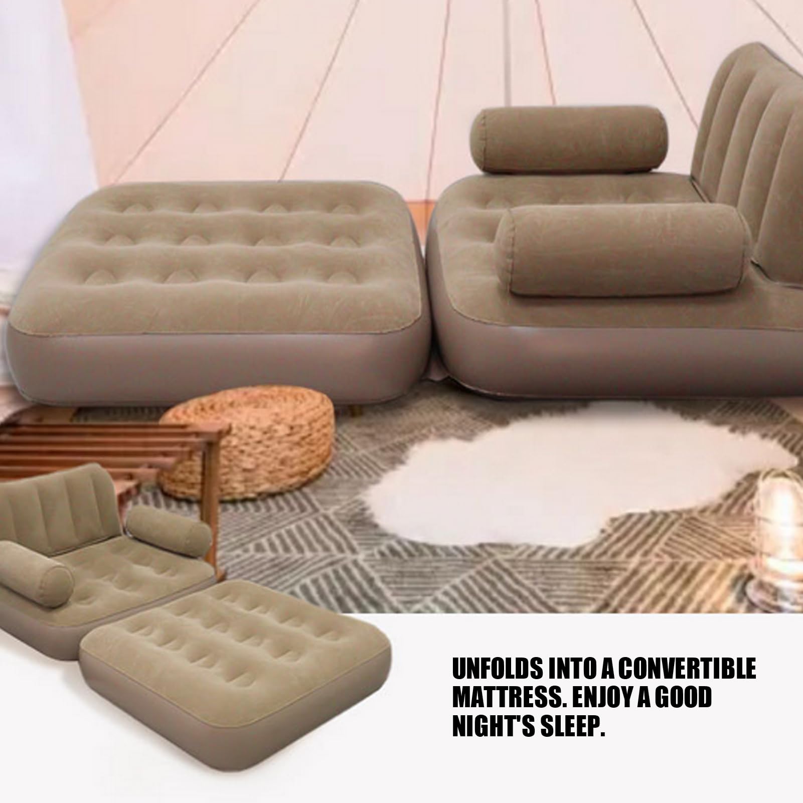 Luftsofa Mit Luftpumpe Und Als Faltbett Nutzbar | Camping Couch Zum Aufblasen Für Erwachsene Und Kinder Reisen Wandern Roadtrip Urlaub Garten Hof Terrasse