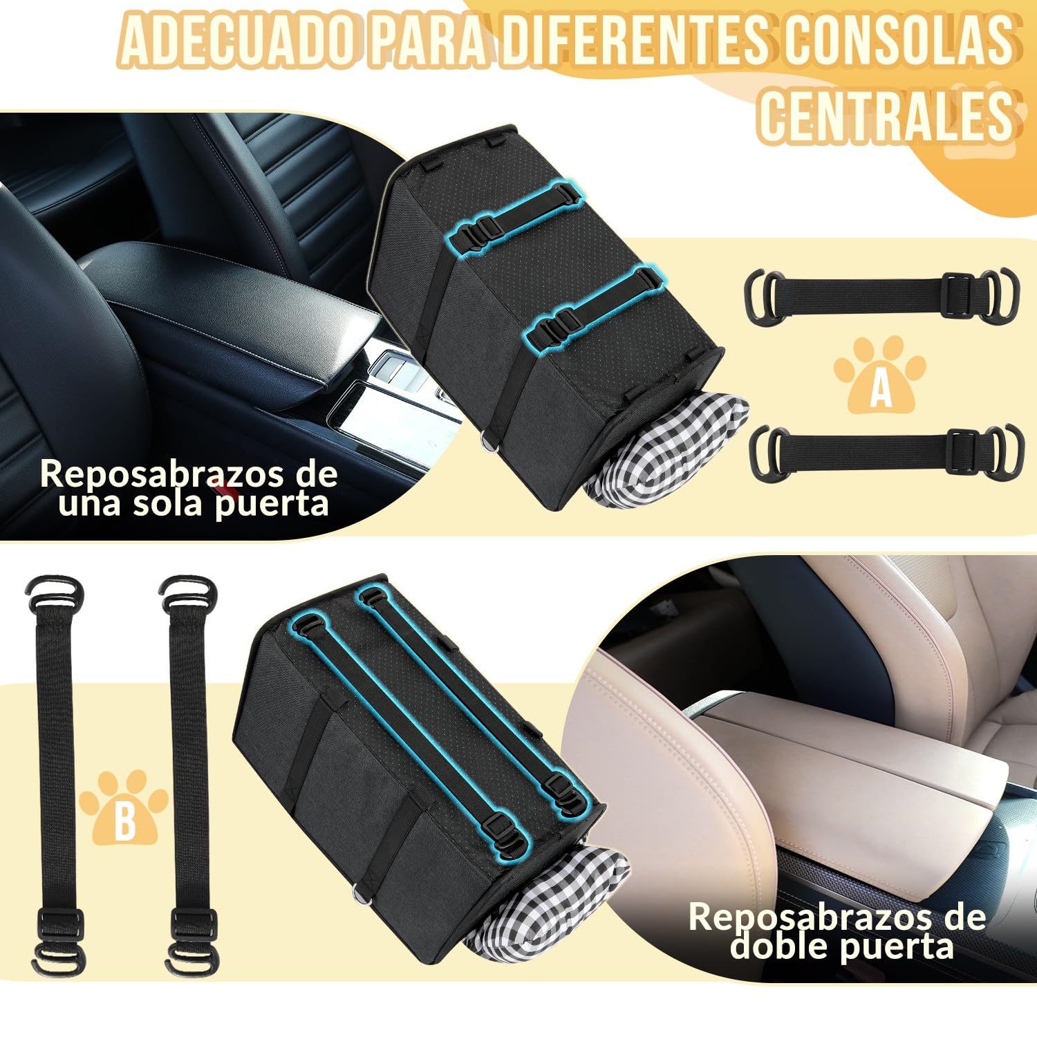 SlowTon Asiento de Coche para Perro de Consola, Asiento Elevado para Mascotas en el Coche con Cinturón de Seguridad y Cojines Suaves, Consola Central Anticolapso con Soporte Desmontable