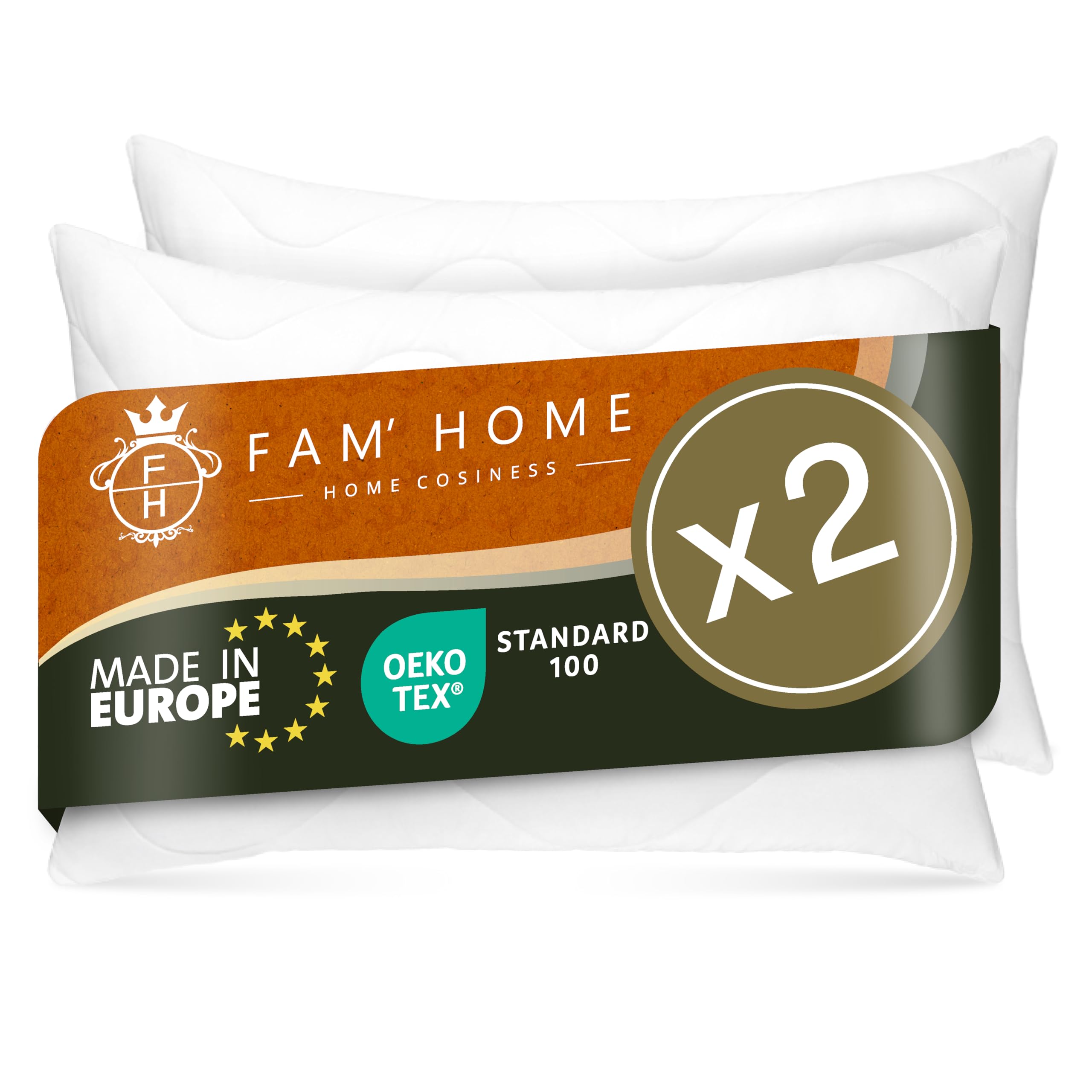 FAM' Home luksusowa poduszka dla alergików 50 x 70 cm, zestaw 2 szt. – poduszka pod głowę, wypełnienie objętościowe (720 g) – ergonomiczna biała poduszka do spania – łatwa pielęgnacja – poduszka 50 x