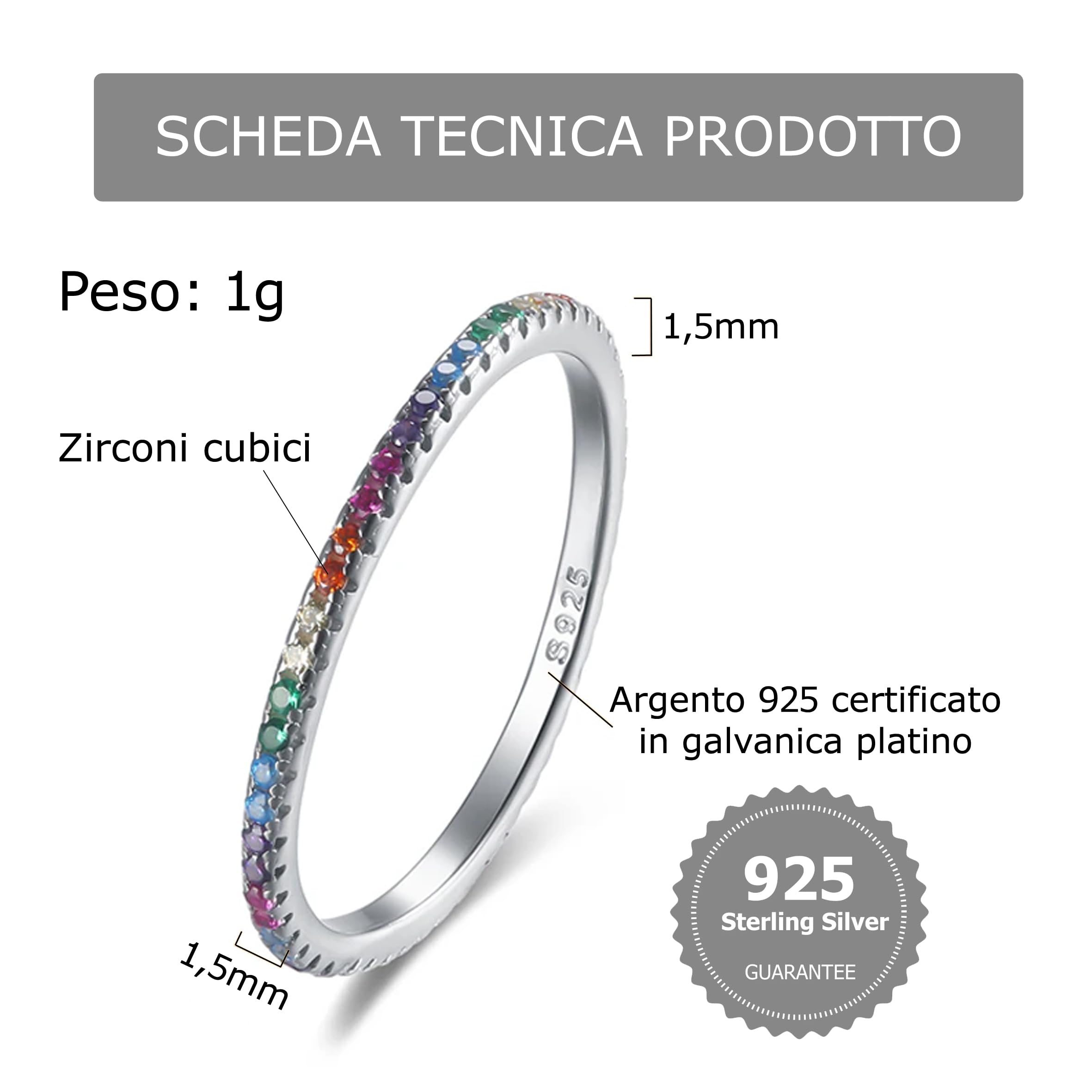 LES FOLIES DI PAOLA GRIECO Anello Veretta Girodito Blu Zaffiro in argento 925 rodiato - Rainbow Collection