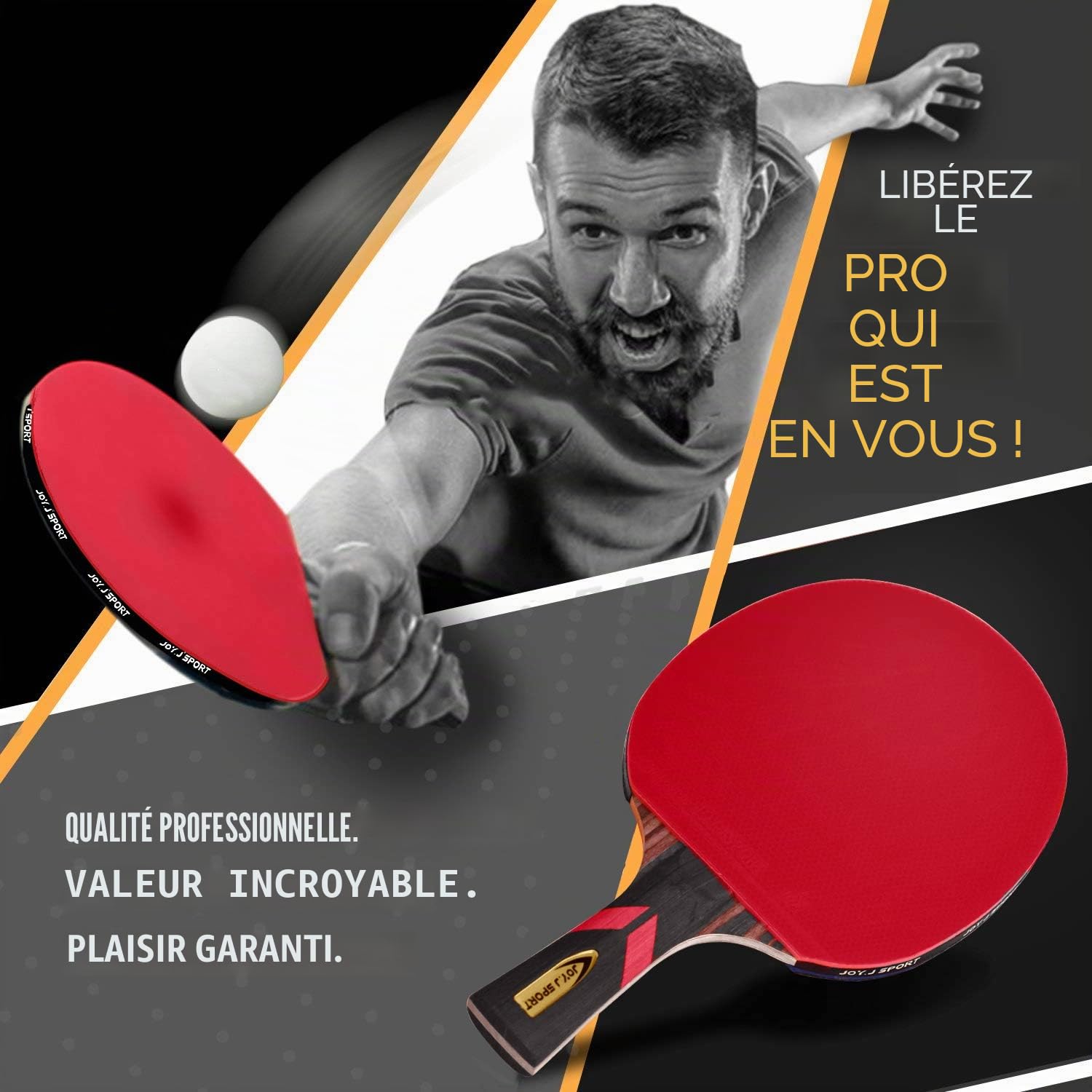 Raquette de tennis de table professionnelle en bois 9 plis, approuvée ITTF avec sac de rangement, parfaite pour les intermédiaires et avancés