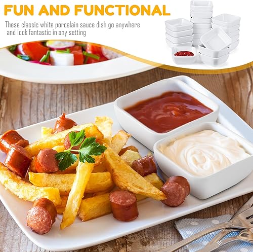 Miniatura 6 de Tanlade Juego de 20 tazones de salsa de 3 onzas, platos de soja de cerámica blanca, juego de cuencos de inmersión de porcelana mini cuadrados para