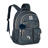 Mochila de Costas Rebecca Bonbon Denim Vintage Jeans RB27024 Escolar Juvenil Grande