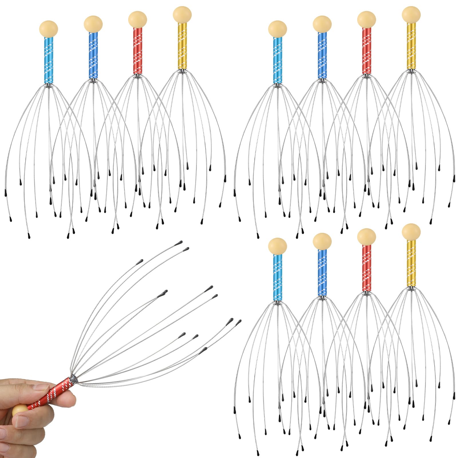 Photo 1 of Soaoo 36 Pcs Scalp Massager Manual Head Massager Christmas Relaxing Gifts Handheld Steel Wire Head Scratcher with Wooden Handle for Body Home Office Spa Stress Relief Relaxation Women Men (Multicolor)