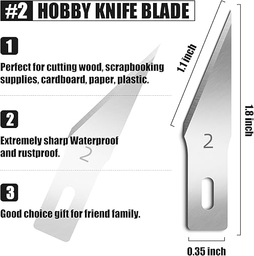 Miniatura 2 de JTIEO Paquete de 60 cuchillas Exacto #2, SK5 de acero al carbono, cuchillas de repuesto para cuchillos de arte con estuche de almacenamiento para