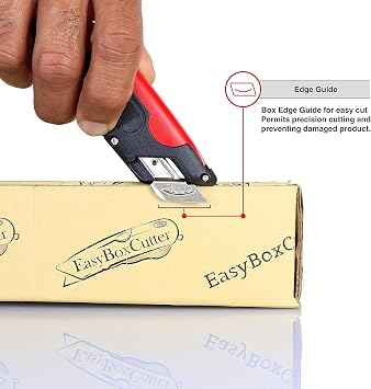 Modern Box Cutter, extra tape cutter at back, dual side edge guide, 3 blade depth setting, 2 blades and holster - Red Color 2000