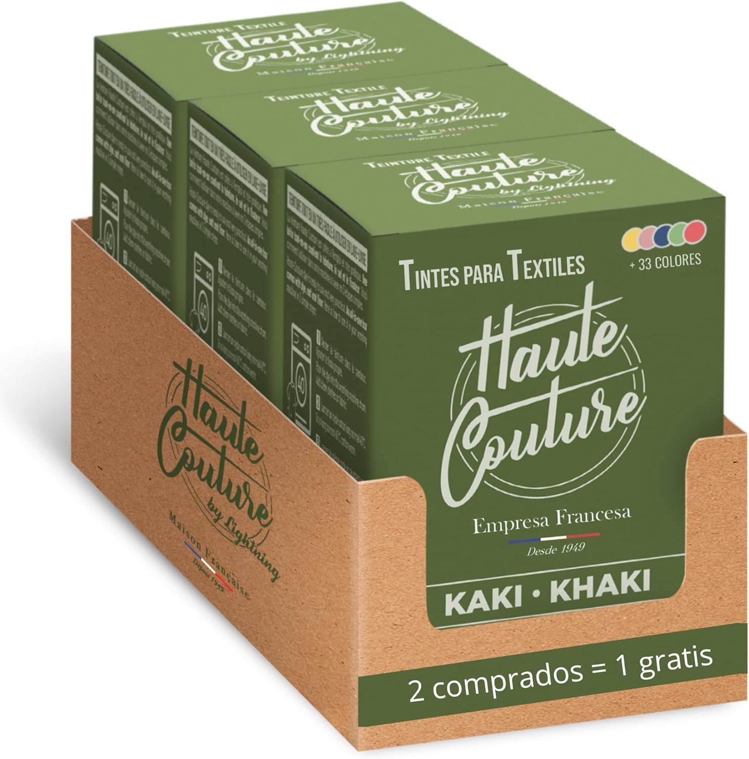 Haute Couture - Tinte para Ropa y Textil Caqui - 3x350g - Tinte Textil Todo en uno - Listo Para Teñir Ropa y Tejidos