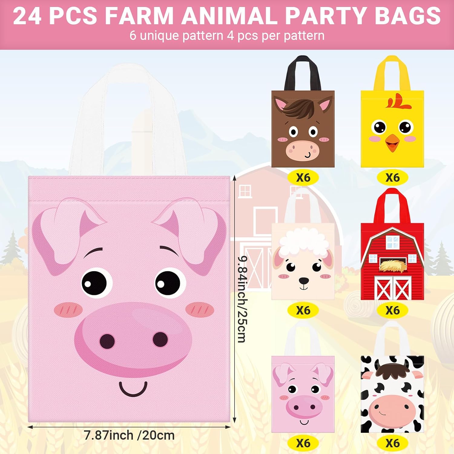 Sweetude 24 Pcs Farm Animal Party Favor Bags with Handle - 9.84'' x 7.87'' Non Woven Candy Treat Bags - Reusable Barnyard Gift Tote Bag for Animal Themed Birthday Party Favor Supply - Image 2