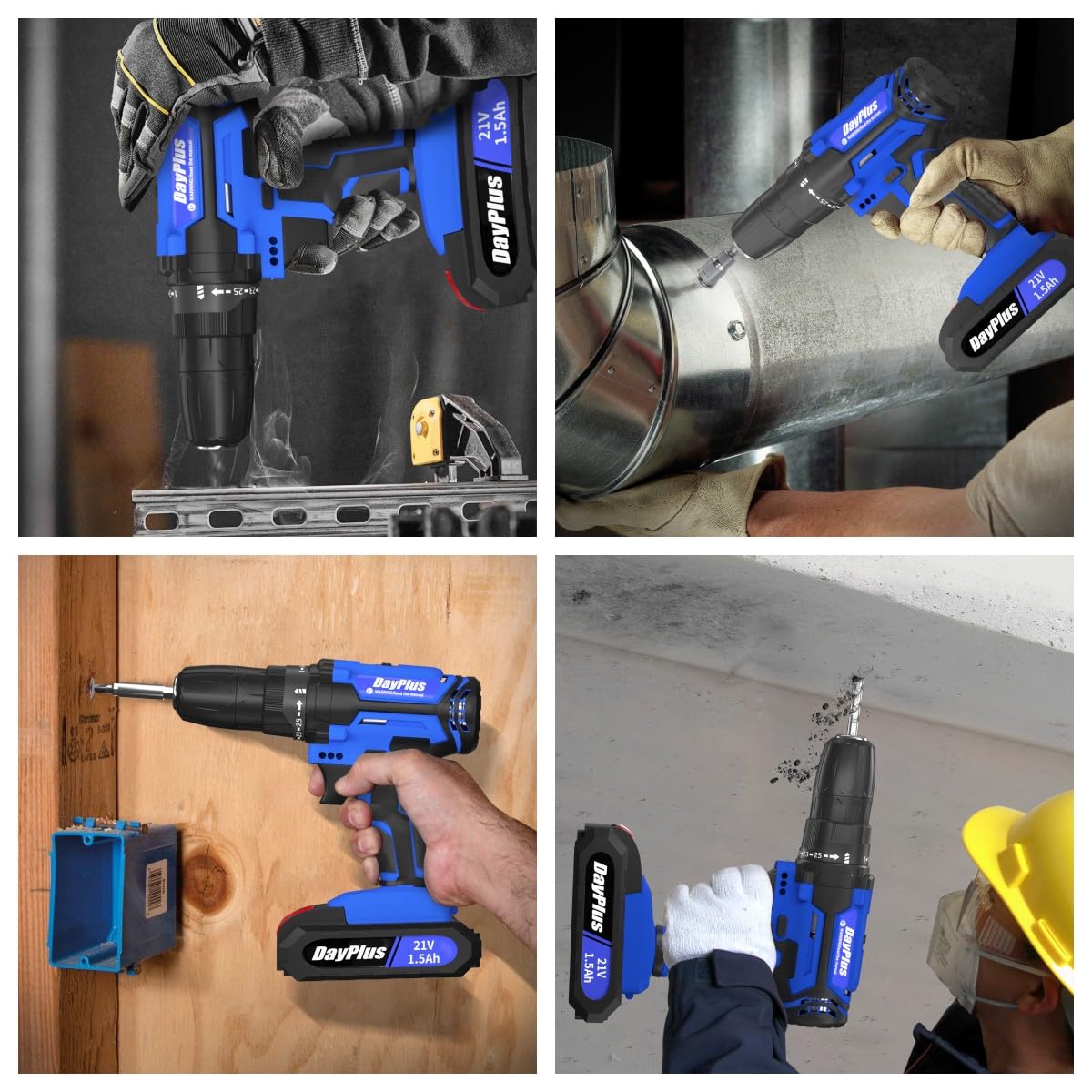 Taladro inalámbrico de 21 V, destornillador eléctrico de taladro inalámbrico, par de torsión 25+1, 2 velocidades, luz LED, 26 accesorios, kit de taladro combinado inalámbrico para bricolaje en