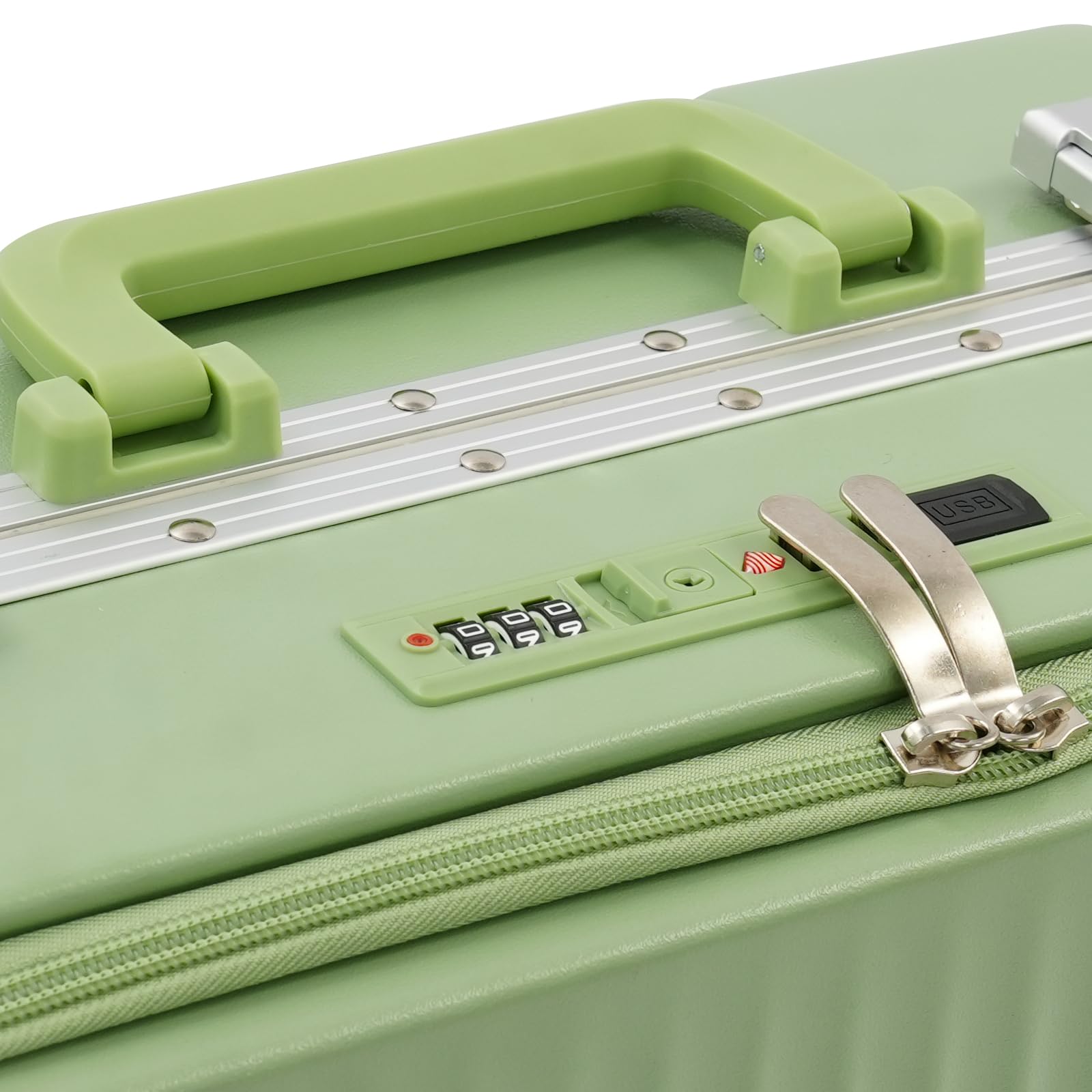 Valigia rigida da 45,7 cm con apertura frontale e porta USB, verde chiaro, Vintage | Valigia da viaggio in ABS e policarbonato, per viaggi brevi, trolley con 4 ruote, lucchetto a combinazione, portabicchieri