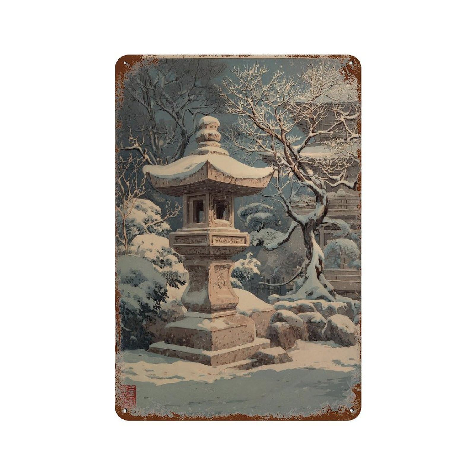 xiaoxiaoshen Japanese Stone Lantern. Ukiyo Wall Decor Art Metal Tin Poster Modern Home Decor Art Home Bar Shop Decorations Vintage Sign 30x20cm