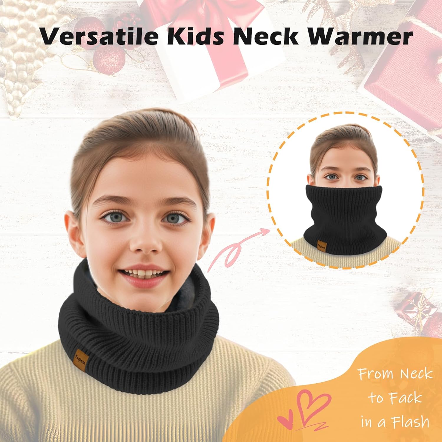 Unisex Kids Fleece-Lined Ribbed Thermal Knit Neck Warmer Gaiter | Dual Layer Winter Scarf Face Cover for Skiing Hiking - Image 5