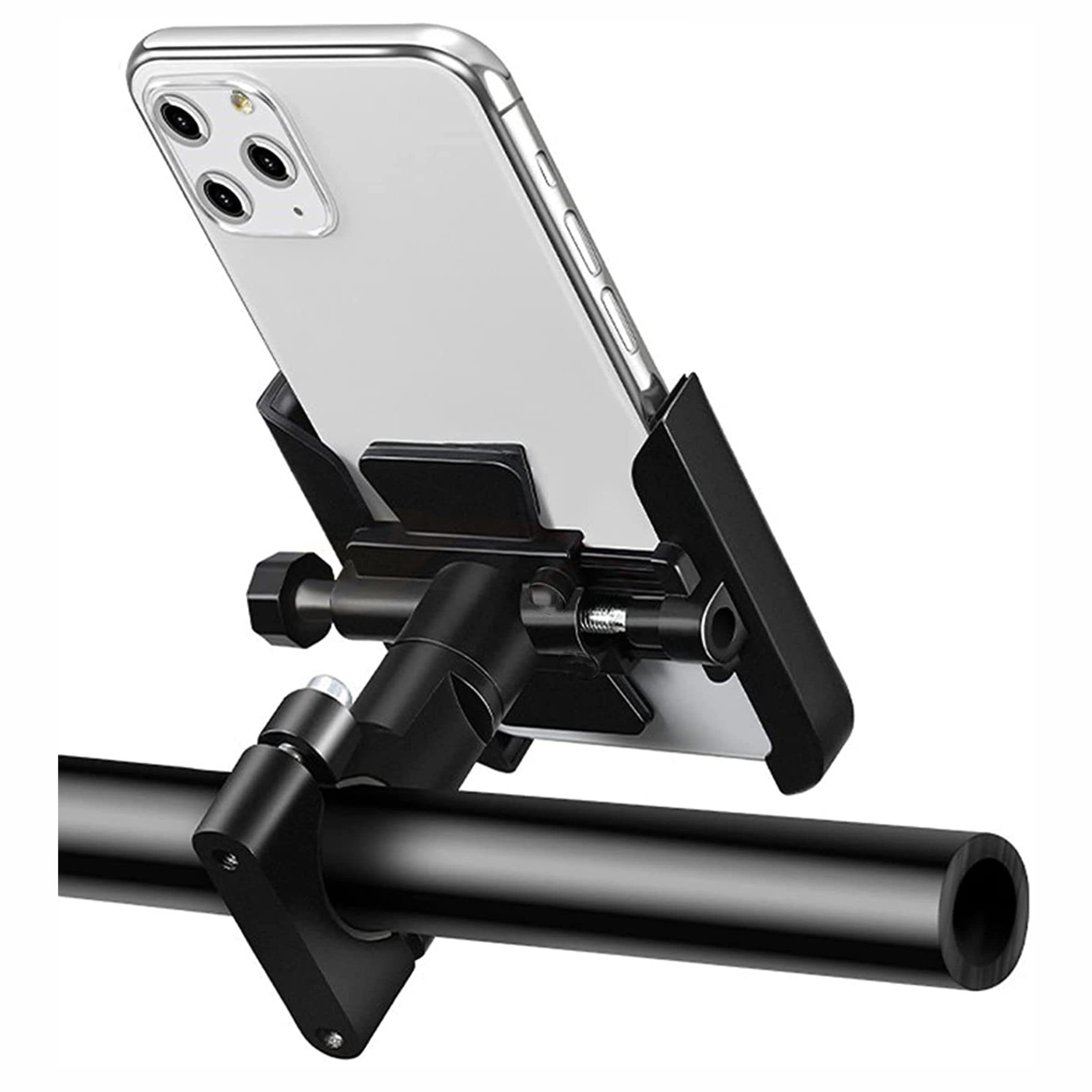 Motorcycle Mobile Mount Handlebar Mobile Holder Sturdy Aluminum Alloy 360° Rotating Bicycle Phone Mount for 4.0-7.0 Inch Smartphones Universal Bike Accessories (Black)