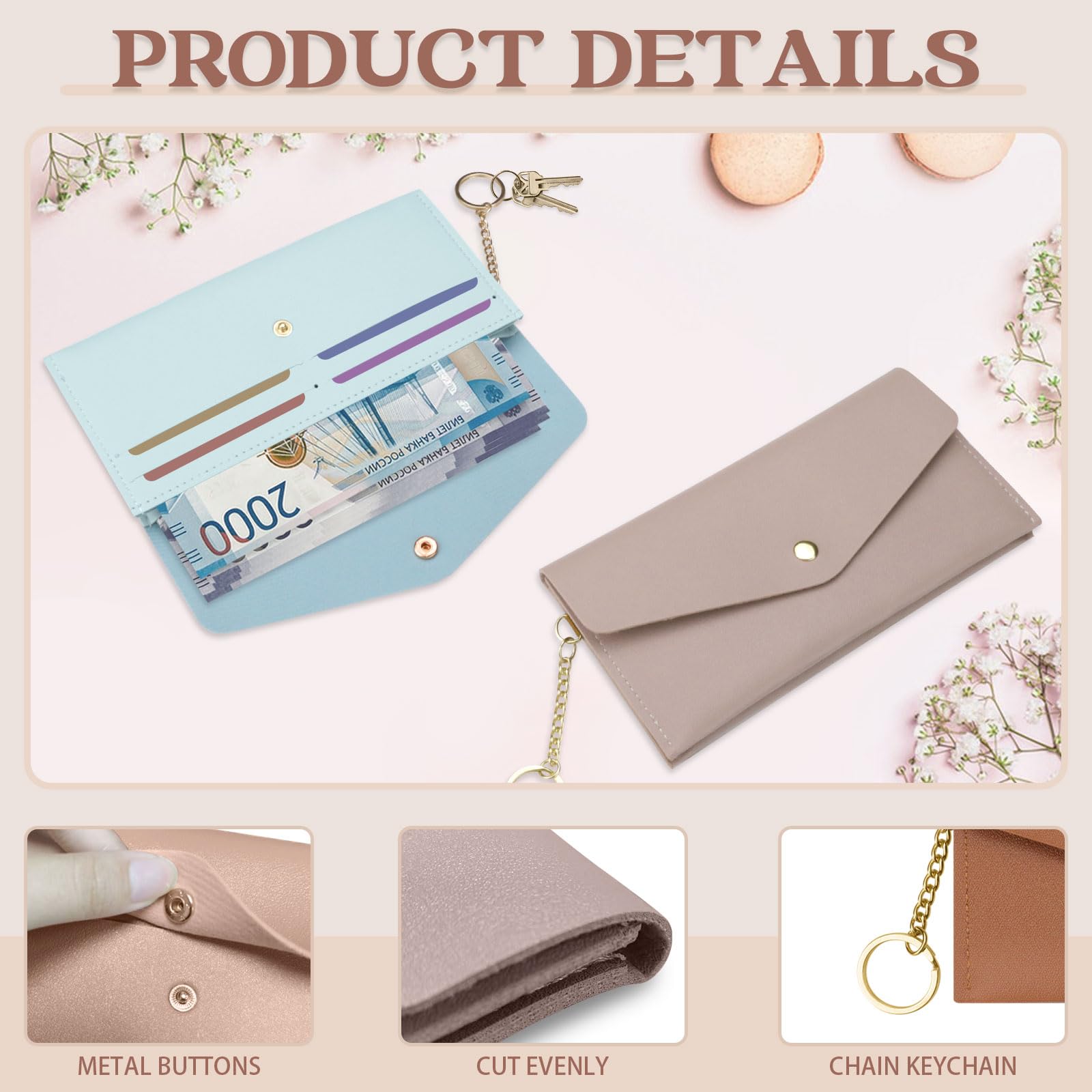 Diakey 3 PCS Cash Wallet, 2-Tier Reusable Cash Envelope Wallet with 4 Credit Card Slots for Men Women, Leather Money Bag Pouch Organizer for Check Billing, Blue Pink Purple - Image 3