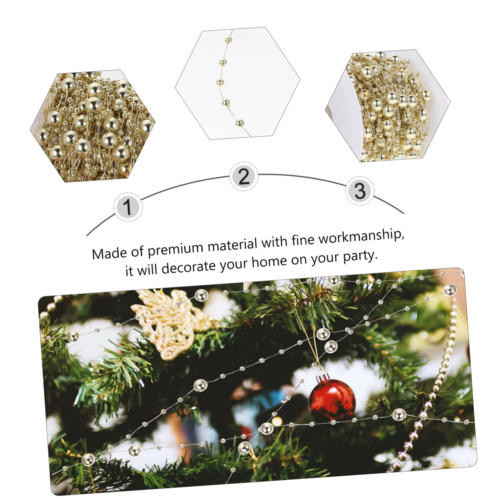 Anneome 3rollen Weihnachtsperlen Dekorative Perlenkette Für Hochzeiten Und Festlichkeiten Goldene Und Silberne Galvanisierte Perlen Für Kreative Bastelprojekte