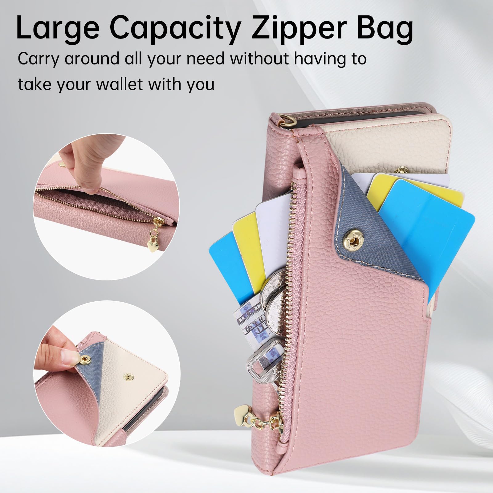 Ribaltabile Cover per iPhone 17 Pro Max/17 Pro/17 Air/17, Modello Litchi | Cerniera Portafoglio Moda Pelle Custodia con Tracolla Porta Carte Funzione Supporto Donna Telefono Caso